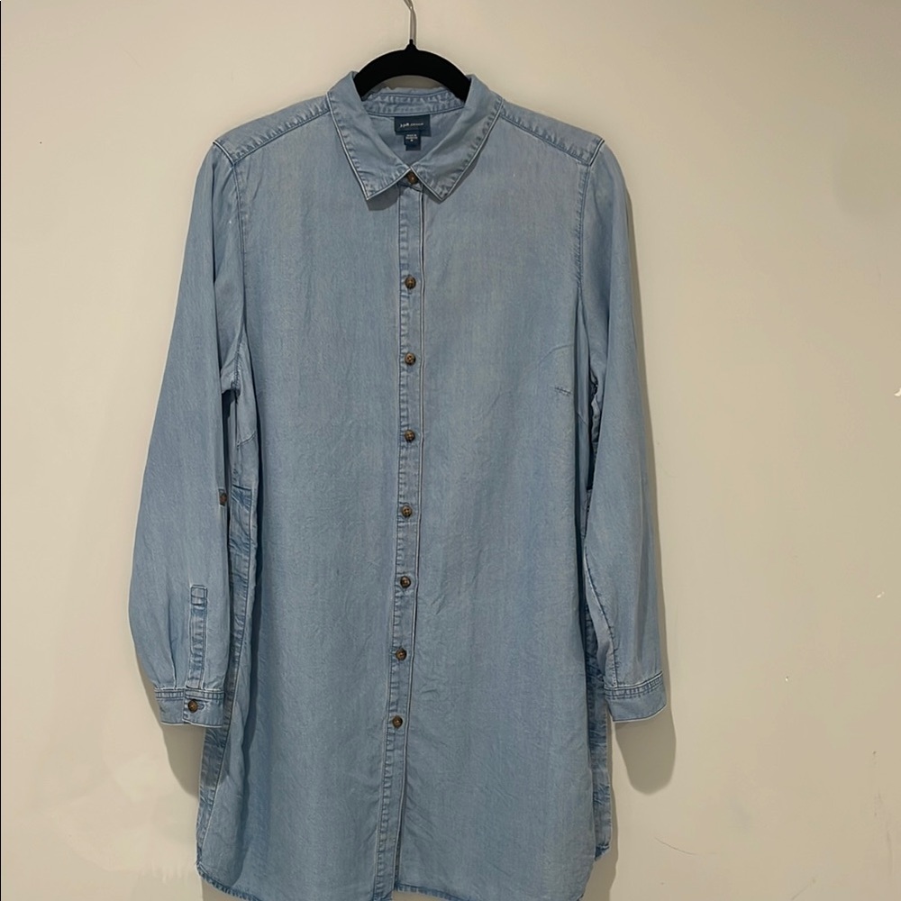 J Jill Denim Shirt Top Blouse Blue Chambray Button Down Front Side Slits Medium